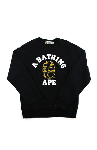 Bape 1st Yellow Camo College Logo Crew Noir