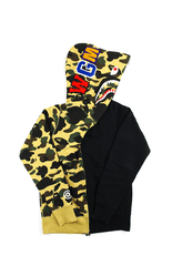 Bape 1st Yellow Camo Half Shark Hoodie Black