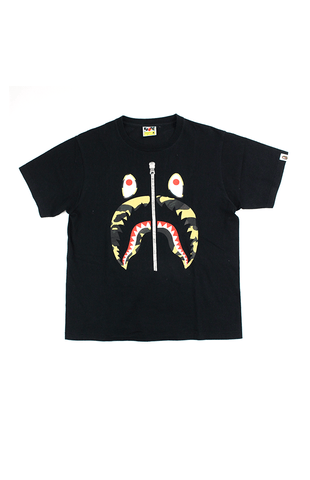 Bape 1st Yellow Camo Shark Face Tee Black