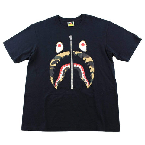 Bape 1st Yellow Camo Shark Face Tee Black