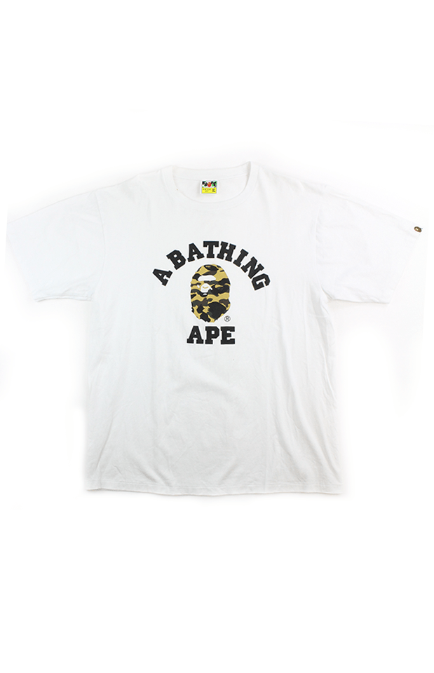 Bape 1st Yellow College Logo Tee White - SaruGeneral
