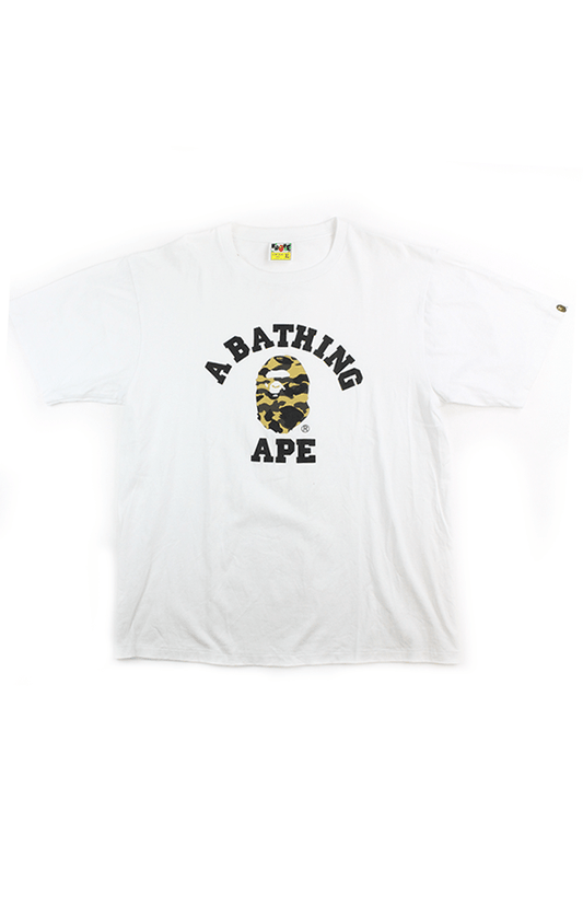 Bape 1st Yellow College Logo Tee White - SaruGeneral