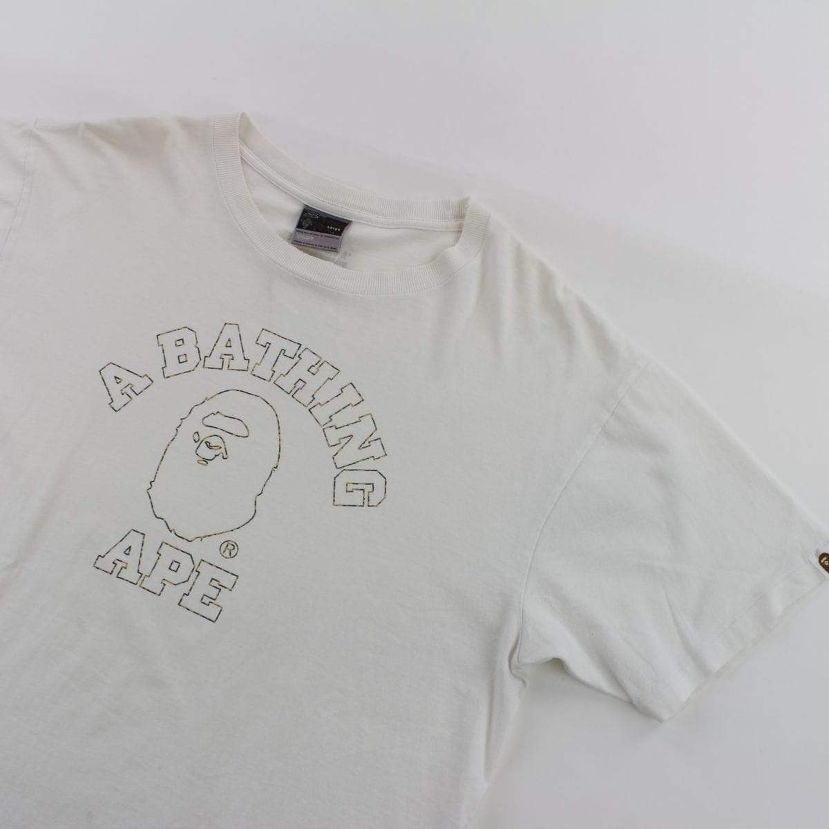 Bape 1st Yellow Outline College Logo Tee White - SaruGeneral