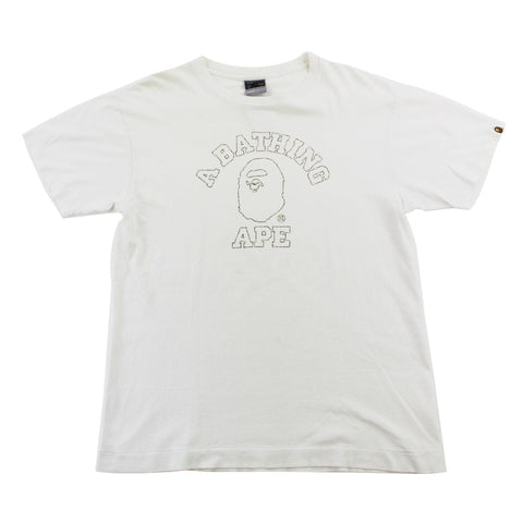 T-shirt Bape 1st Yellow Outline College Logo Blanc