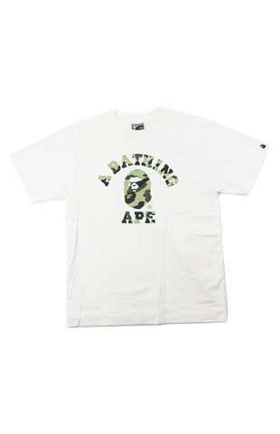 T-shirt Bape 1er vert camouflage avec logo Angry Face College, blanc, 1999