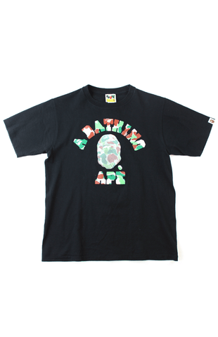 T-shirt Bape 3D camouflage vert marron avec logo universitaire noir