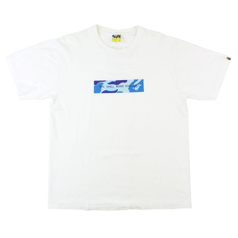 T-shirt Bape ASNKA bleu camouflage avec logo encadré blanc
