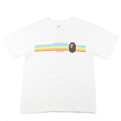 T-shirt Bape ASNKA à rayures arc-en-ciel blanc