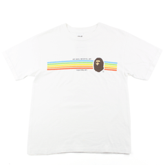T-shirt Bape ASNKA à rayures arc-en-ciel blanc