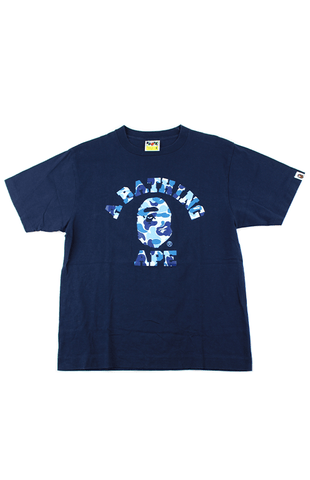 T-shirt Bape ABC bleu camouflage avec logo universitaire bleu marine
