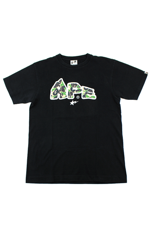 Bape ABC Green Camo Ape Text Tee Black