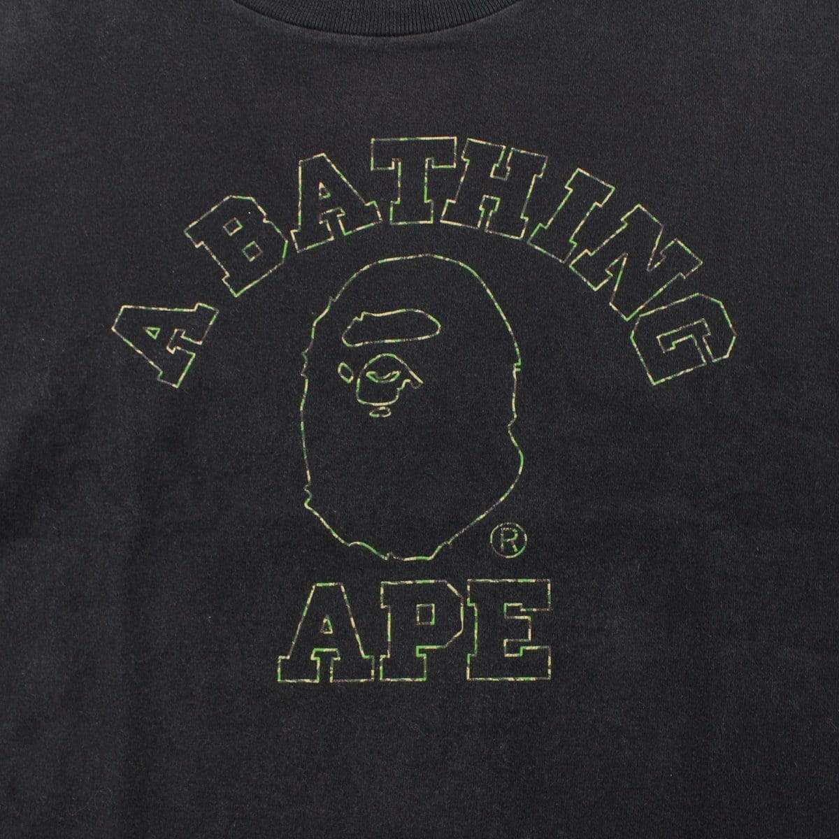 Bape ABC Green Camo Outline College Logo Tee Black - SaruGeneral