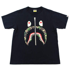 Bape ABC Green Camo Shark Face Tee Black