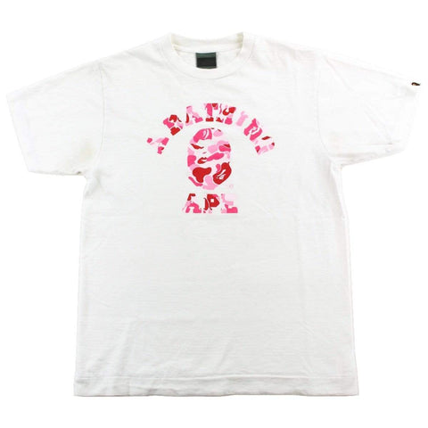 T-shirt Bape ABC rose camouflage avec logo Angry Face College blanc