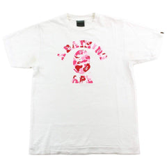 T-shirt Bape ABC rose camouflage avec logo Angry Face College blanc
