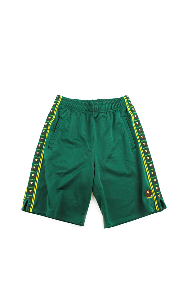 Bape Angry Face Stripe Shorts Green - SaruGeneral