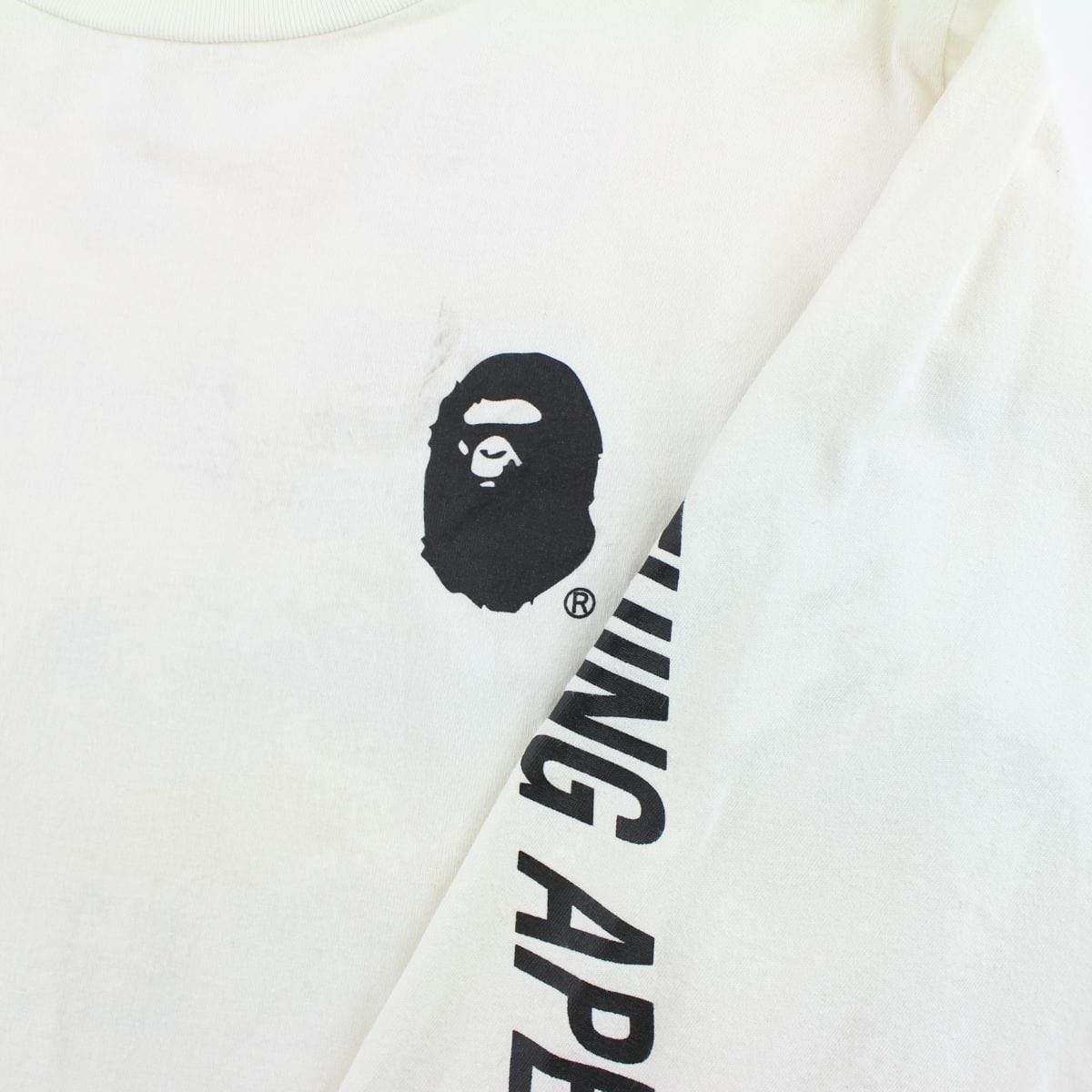Bape Ape Head Logo Sleeve Text LS White - SaruGeneral