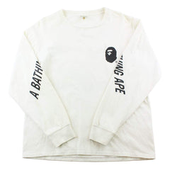 T-shirt manches longues Bape Ape Head avec logo et texte sur la manche, blanc