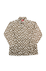 Bape Ape Head Logo White Line Pattern LS Shirt Brown