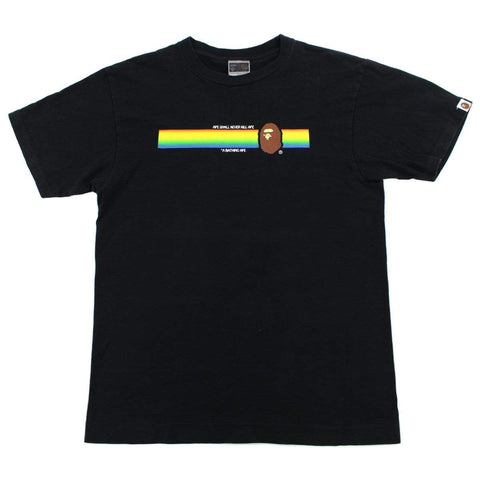 T-shirt à rayures arc-en-ciel avec logo Bape Ape, noir