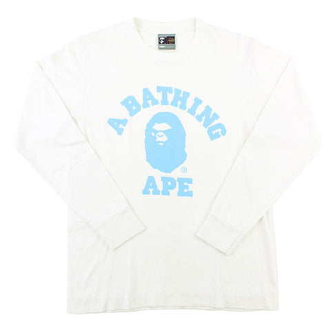 T-shirt à manches longues Bape Baby Blue avec logo Angry Face College blanc
