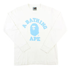 T-shirt à manches longues Bape Baby Blue avec logo Angry Face College blanc