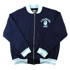 Bape Baby Blue College Logo Varsity Jacket Navy