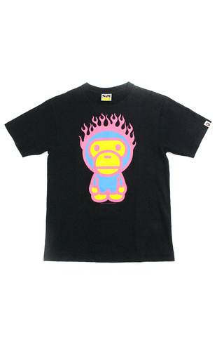 T-shirt Bape Baby Milo rose à tête flamboyante noir