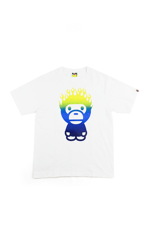 T-shirt Bape Baby Milo à flammes dégradées, blanc