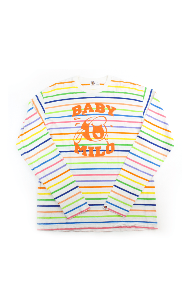 Bape Baby Milo Multi Colour Stripe LS Tee White - SaruGeneral