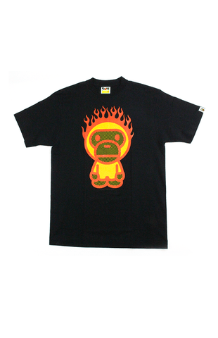 T-shirt Bape Baby Milo Orange Flaming Head Noir
