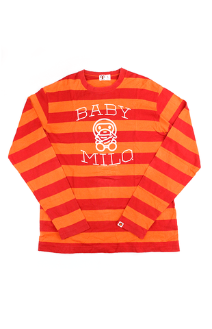 T-shirt rayé rouge et orange à manches longues Bape Baby Milo