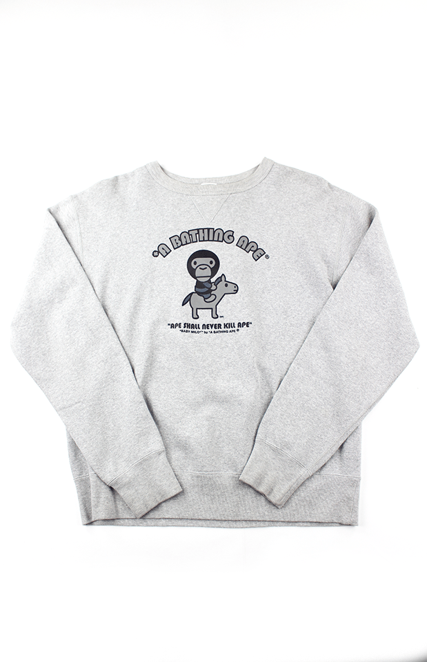 Bape Baby Milo on Horse Crewneck Grey - SaruGeneral