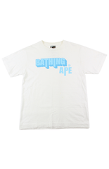 T-shirt Bape Bathing Ape bleu avec texte blanc