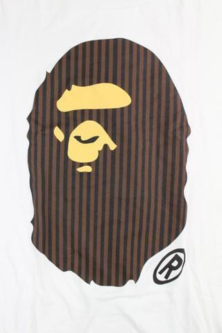 Bape Big Ape Pinstripe Logo Tee White - SaruGeneral