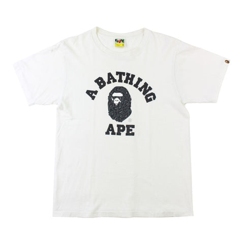 T-shirt Bape noir à imprimé léopard et logo universitaire blanc
