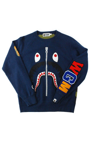 Pull ras du cou Bape Black Shark Face bleu marine