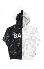 Sweat à capuche Bape noir et blanc à demi-fermeture éclair