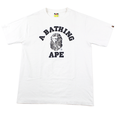 Bape Black White Leaf Camo College Logo Tee White