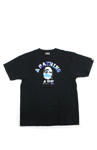 T-shirt Bape bleu avec logo AZTEC Stitch College, noir