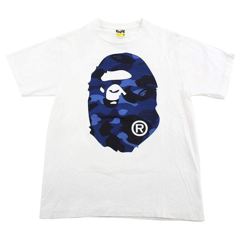 T-shirt Bape bleu camouflage avec logo Big Ape blanc