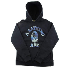 Sweat à capuche Bape Blue Camo College Logo Noir