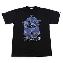 T-shirt Bape bleu camouflage Katana Big Ape avec logo noir