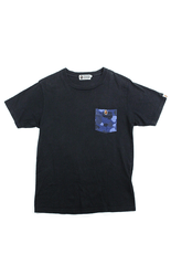 T-shirt Bape bleu camouflage avec poche, noir