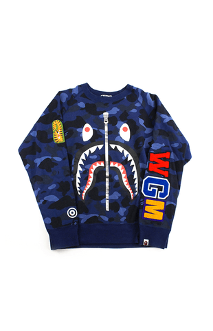 Col ras du cou Bape bleu camouflage Shark Face