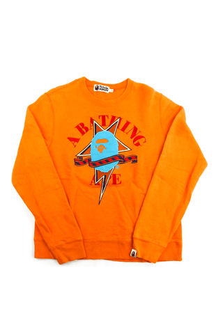Bape Blue College Logo Crew Orange