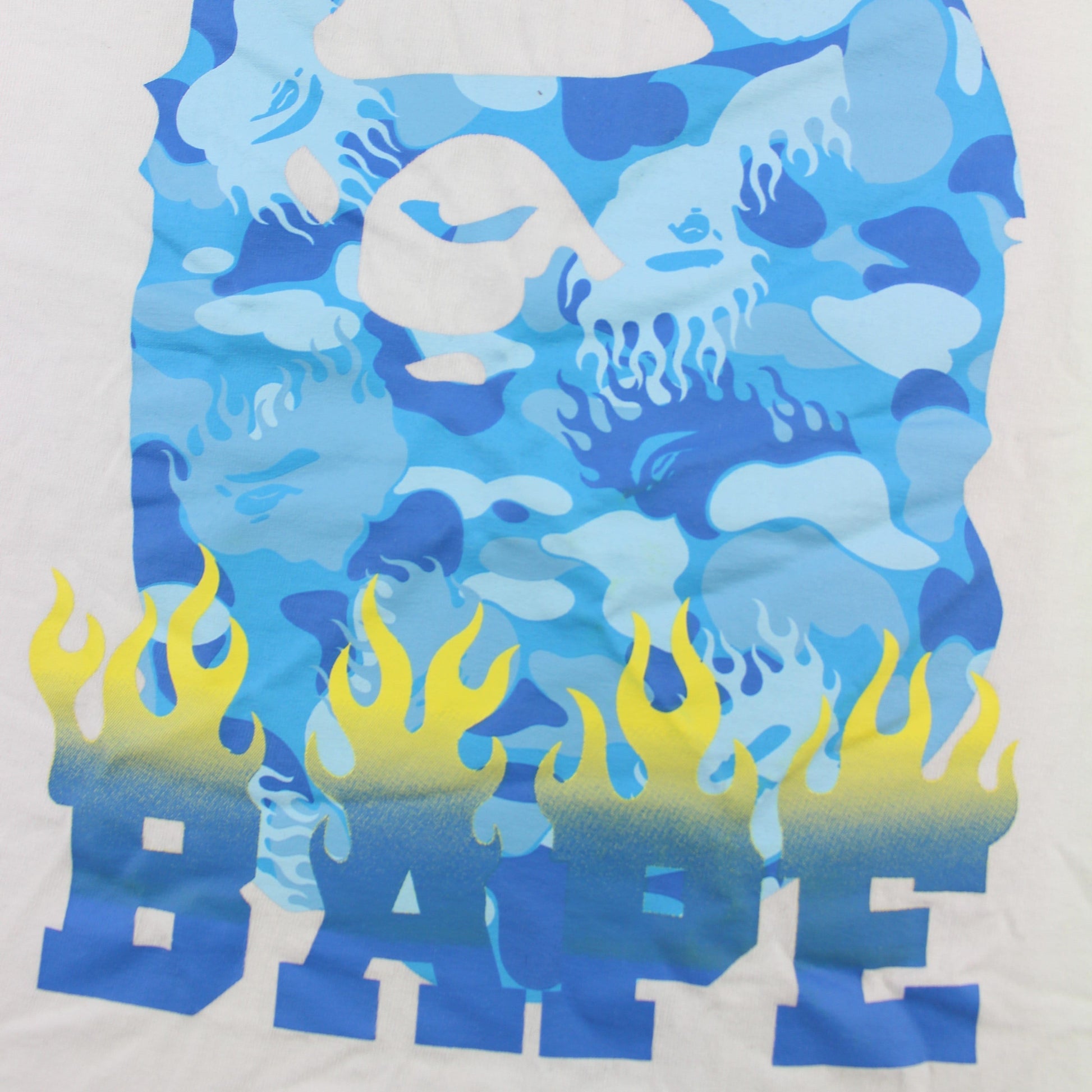 Bape Blue Flame Camo Big Ape Logo Tee White - SaruGeneral