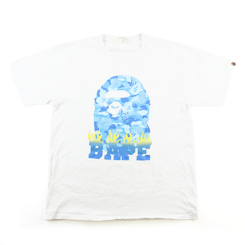 T-shirt Bape à logo Big Ape camouflage bleu flamme, blanc