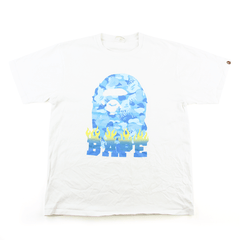 T-shirt Bape à logo Big Ape camouflage bleu flamme, blanc