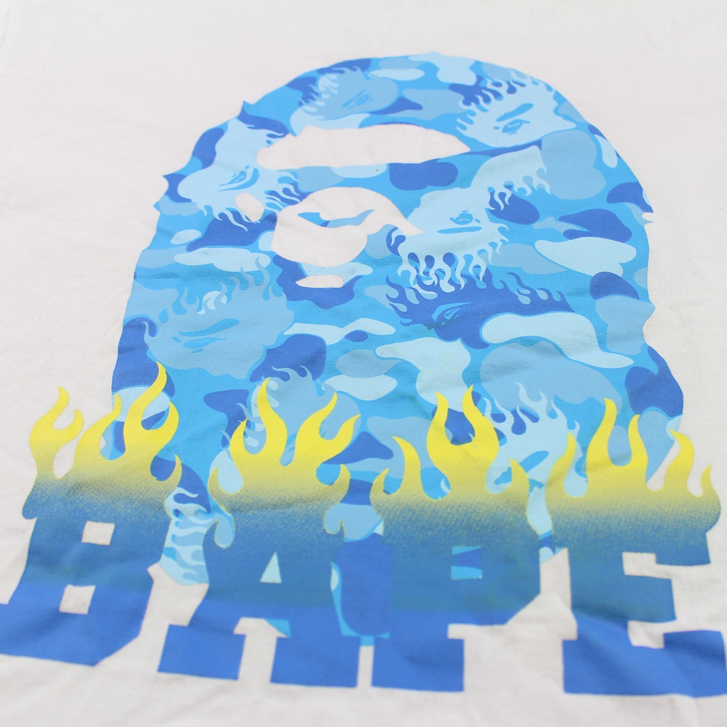 Bape Blue Flame Camo Big Ape Logo Tee White - SaruGeneral